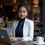 ai generated, work from home, office, computer, laptop, studying, work, working, table, desk, notebook, workspace, woman, home, business, workplace, women working from home, indian corporate women