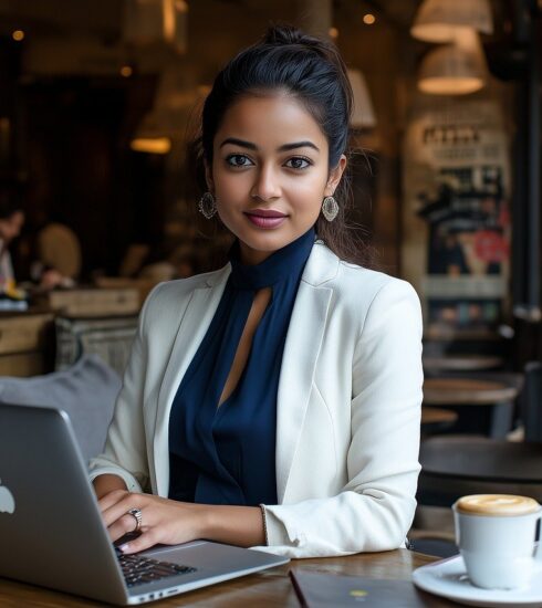 ai generated, work from home, office, computer, laptop, studying, work, working, table, desk, notebook, workspace, woman, home, business, workplace, women working from home, indian corporate women